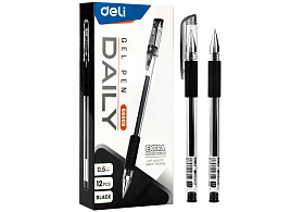 Ручка гел. Deli E6600SBlack Daily корп.прозрачный d=0.5мм чернила черн. ,резин. манжета