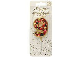 Свеча-цифра "9" Золото пузырьки В5579