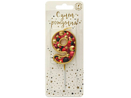 Свеча-цифра "9" Золото пузырьки В5579