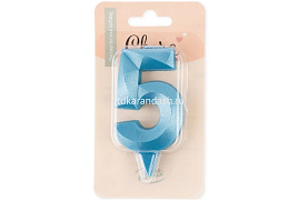 Свеча-цифра "5" Грани синяя бирюза 1915
